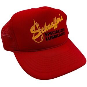 Vintage Schaeffer's Specialized Lubricants Trucker Hat Red Nissun Snapback Cap